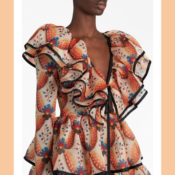 $5200 New Etro 2023 Apricot Print Ruffle Runway Mini Dress. - Picture 13 of 15